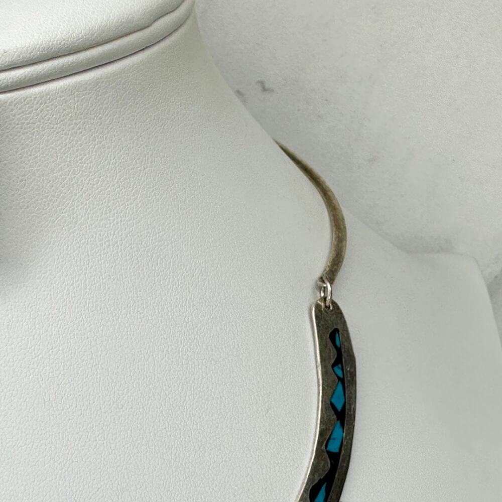 Vintage Alpaca Mexico Silver Tone Faux Turquoise Geometric Collar Necklace ✨ - Picture 9 of 9
